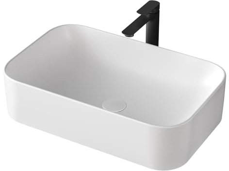 EMKE Lavabo de Apoyo Rectangular 61 × 38 × 15 cm, Lavabo para Aseos, Lavabo Cerámico para Cuartos de Baño,Blanco Mate