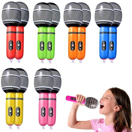 YouthLoxus 12 PCS Inflatable Blow Up Microphone Inflatable Party Accessories Pretend Play Microphone Toys Musical Instrument Party Supplies Gifts (10 Inches 6 Color)
