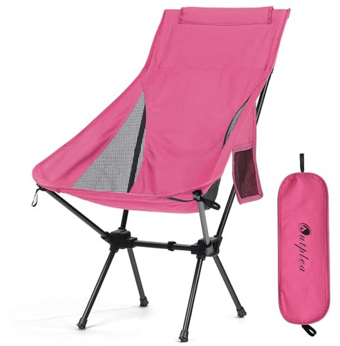 Outplea Chaise Pliante Camping Confortable Légère, Chaise de Plage Pliable Haut, Siege Camping Pliable Portable de Exterieur Randonnée Peche Jardin Barbecue, Rose