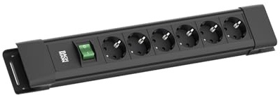 BACHMANN CONNECTUS 6-Fach Steckdosenleiste (Robuste Mehrfachsteckdose mit Schalter und 2m Kabel) Schwarz