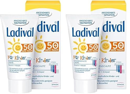 Ladival Kinder Sonnenschutz Creme für Gesicht und Hände LSF 50+ – Parfümfreie Sonnencreme für Kinder – ohne Farb- und Konservierungsstoffe – wasserfest – 1 x 50 ml (Packung mit 2)