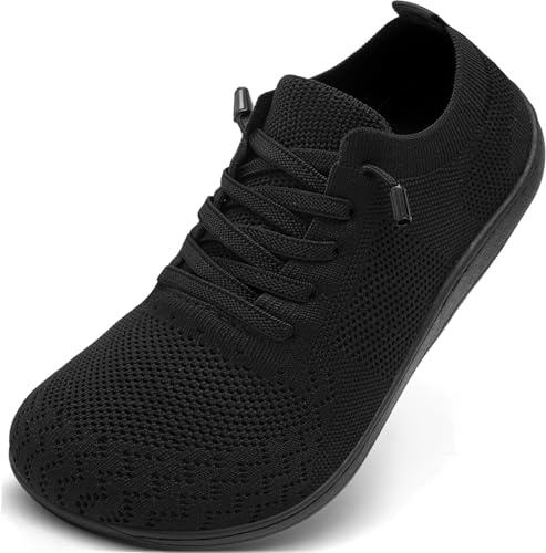 VXGGVX Barefoot Shoes Women Wide Slip-On Barefoot Running Tennis Walking Sneakers Minimalist Breathable Shoes Zero Drop Sole for Workout Gym Travel Black 8.5