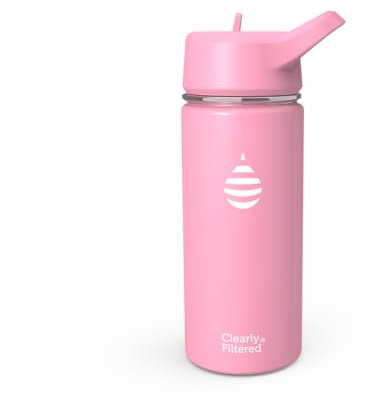 Clearly Filtered Water Bottle | Removes 220+ Contaminants, Double-Wall Insulated Stainless Steel, BPA/BPS Free, Phthalate Free, Filters Flouride Lead Chlorine (16oz, Bubble Gum)