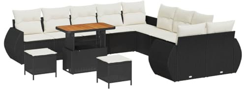 vidaXL Garten-Sofa-Set 13 pcs Schwarz und Creme 90 x 55 x 71 cm, Sofa-Set für Garten und Terrasse, Moderne Rattanmöbel, abnehmbare Kissen, für entspannte Stunden im Freien