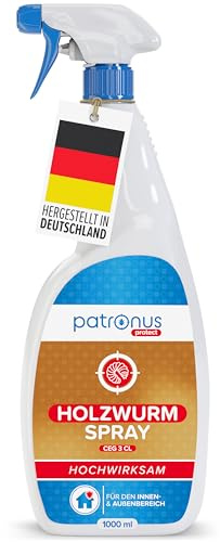 Patronus Holzwurm Spray [1000 ml] mit effektiver Sofortwirkung | starkes Abwehr-Mittel gegen Holzwürmer in Möbeln & Holz für innen & außen, hochwirksam & laborgeprüft - Zitrusduft