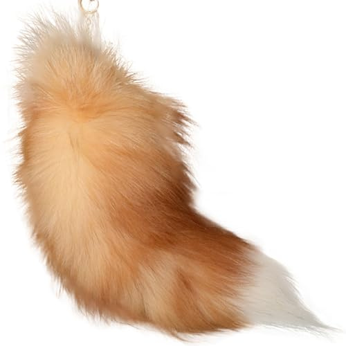 Fuchsschwanz, 39, 9 cm, Tierschwanz, zotteliges Kunstfell, realistischer Fuchs-Schlüsselanhänger, dekorativer Therian für Handtasche, Rucksack, Cosplay, Gold, Schlüsselanhänger, Kunstfell, Schlüsselan