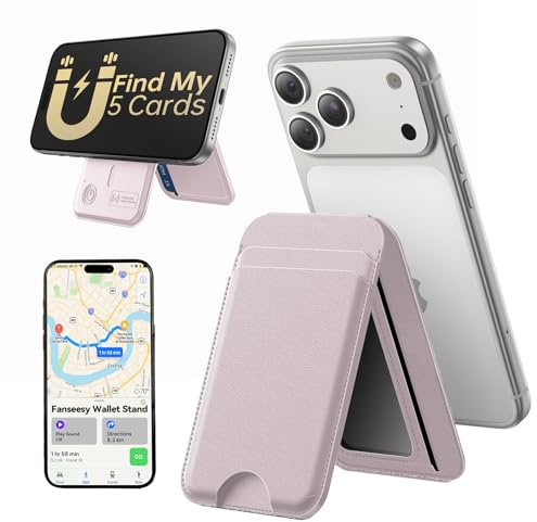 TWZKG Portafoglio MagSafe, funziona con Apple Find My, porta carte di credito con supporto, portafoglio magnetico per iPhone 17/16/15/14/13/12 Pro Max Plus Air, blocco RFID in pelle vegana, Rosa, 4.17