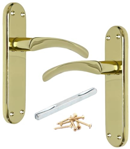 Betley Butterfly London Astrid Twist Door Handle, Polished Brass, Lever on Backplate Latch Handles, 179mm x 40mm with Fixings