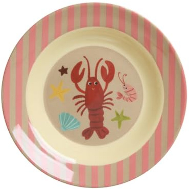 ReWu RICE Tiefer Melaminteller Ozean Koralle, 20 cm, BPA-frei, Tiefer Teller mit Hummer-Motiv, Leicht und Robust, Melamin