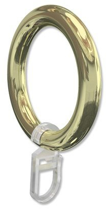 Interdeco Gardinenringe mit Faltenhaken/Kunststoff-Ringe in Messing-farbig für Gardinenstangen 28 mm Ø (20 Stück)