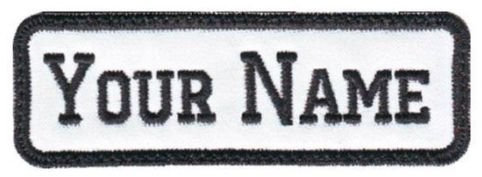Rectangular 1 Line Custom Embroidered Biker SEW ON, Iron ON Name Tag Patch (BW)