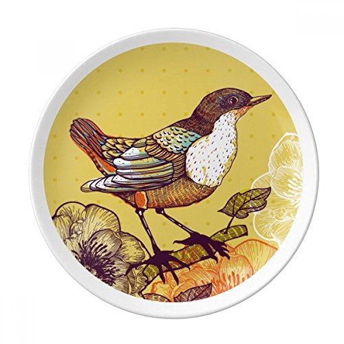 DIYthinker Fleurs Oiseau Sketching Belle Décoration en Porcelaine Assiette à Dessert 8 Pouces Dîner Accueil Cadeau 21cm Diamètre Multicolor