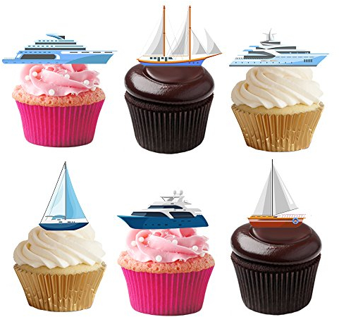 12 Stand Up Super Yachts Ships & Boats Sailing Themed Edible Wafer Paper Cake Toppers Decorations