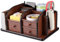 Flexzion Schreibtisch-Organizer aus Holz mit Schubladen – klassisches Bürobedarf-Zubehör, Schreibtisch-Tischsortierregal, Kirschbraun, Stifthalter-Set mit 3 Schubladen, 3 Fächern und 2 Ablagen