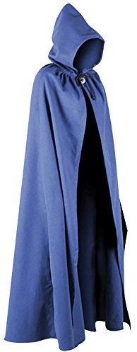 MYTHOLON Aaron Umhang mit Kapuze, Kostüm aus Canvas Baumwolle, Mittelalter LARP, Verkleidung Damen Herren, Blau