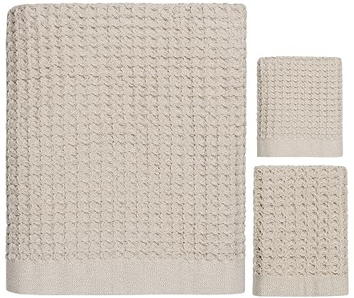 ONSEN Badetuch-Set – Waffelgewebe – 3-teiliges Badezimmer-Handtuch-Set – 100% Supima-Baumwolle – ultraweich – schnell trocknend – Badetuch (78,7 x 144,8 cm), Handtuch (40,6 x 76,2 cm) und