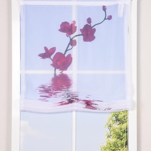 SCHÖNER LEBEN. Raffrollo Rollo Voile Digitaldruck Orchidee Fuchsia weiß, Auswahl:120x140cm (BxH)