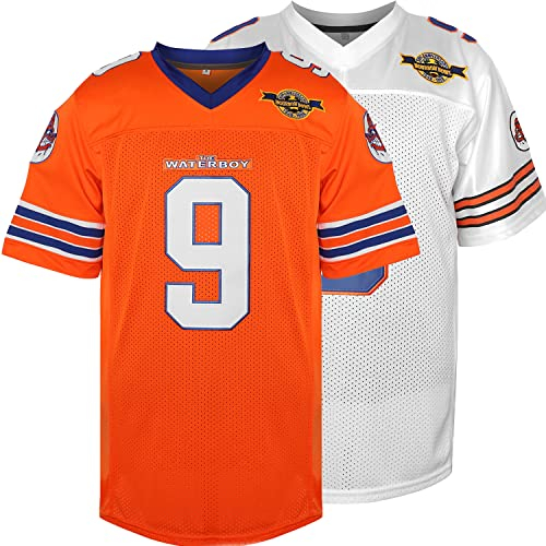 The Waterboy #9 Bobby Boucher Adam Sandler 50th Anniversary Movie Mud Dogs Bourbon Bowl Football Jersey, Orange/Abendrot im Zickzackmuster (Sunset Chevron), 3X-Groß