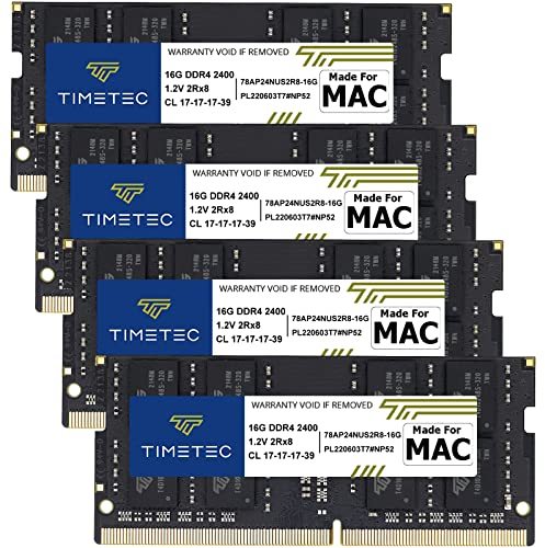Timetec 64 Go KIT (4x16 Go) Compatible pour Apple 2017 iMac (27 Pouces avec Retina 5K, 21,5 Pouces avec Retina/Non-Retina 4K) DDR4 2400MHz PC4-19200 SODIMM Mac RAM Upgrade pour iMac 18,1/18,2/18,3