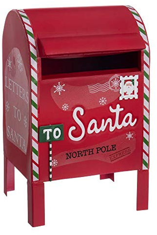 LOLAhome Cassetta delle Lettere di Babbo Natale Rosso in Metallo 33 x 18 x 20 cm