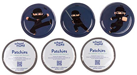 SCHOOL-MOOD Patchy-Set - 6-teilig - Klett-Patchies für Schulranzen und Zubehör (Ninja)