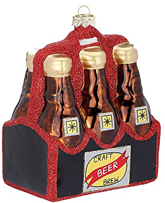 MAGIC Christbaumschmuck Weihnachtskugeln Figuren Glas mundgeblasen Weihnachtskugeln Weihnachtsschmuck Baumkugeln Baumschmuck, Sixpack Bier, Glas, 12.5 cm, Figürlicher Glasschmuck