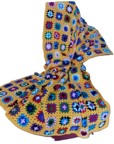 Patchwork Decke 120x200, gelb, XXL, Tagesdecke, Plaid, gehäkelt, Granny Square, Handarbeit, Vintage Look
