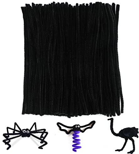 G2PLUS 6mm Black Pipe Cleaners for Craft, 30cm Long, 200PCS | 30cm Chenille Stem for Halloween Craft, Arts and Crafts Project Decoration