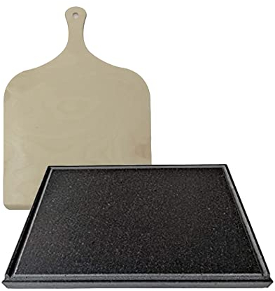 Piastra in pietra lavica Etnea + Tagliere/pala omaggio-ollare, refrattaria per barbecue a gas, forno elettrico per pizza, pane, bistecchiera carne grigliata (60 x 40 cm3), Nero