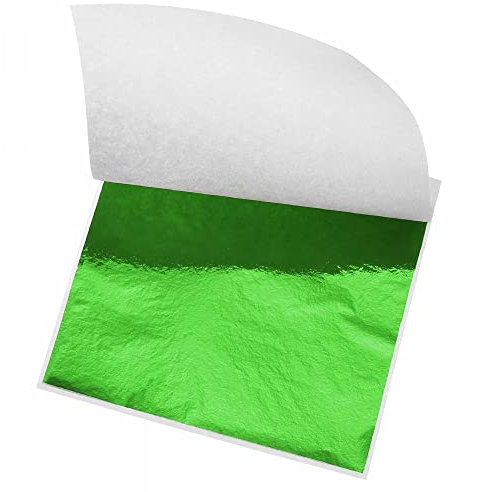 sourcing map Gold Leaf Foil Sheet, Green Leaf Papers, 8.5x8mm for Art Decoration, Sculptures, Painting, Pack of 100