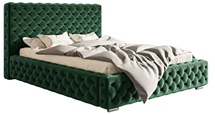 GRAINGOLD Polsterbett Agis mit verstärktem Rahmen und großem Bettkasten, Chromfüße - reich verziert - eleganter Chesterfield-Stil 140x200 cm