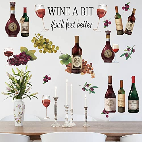 Runtoo Wandtattoo Weinrebe Weinflasche Wandsticker Küche Weingläser Wandaufkleber Weinkeller Esszimmer Wanddeko