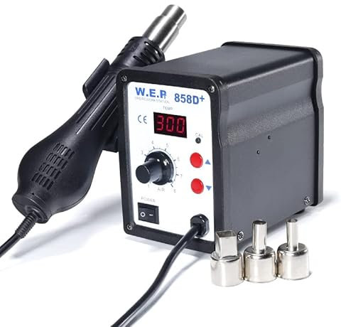 Heißluft Lötstation, 700W 858D+ SMD Rework Station mit 3 Heißluftföhn Mundstücke, Futchoy Lötstation Entlötstation LED Digital Temperatur-Anzeige 100~500°C, für Elektronik Reparaturen