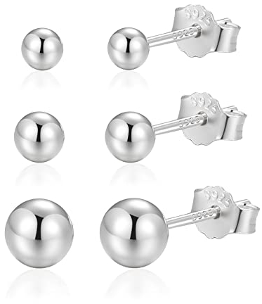 Candyfancy Ohrringe Silber 925 Set für Mehrere Ohrlöcher, 3 Paar Kugel Mini Ohrstecker für Damen Herren Mädchen Klein Stecker Ohrringe 3mm/4mm/5mm 3er Ohrringe Set