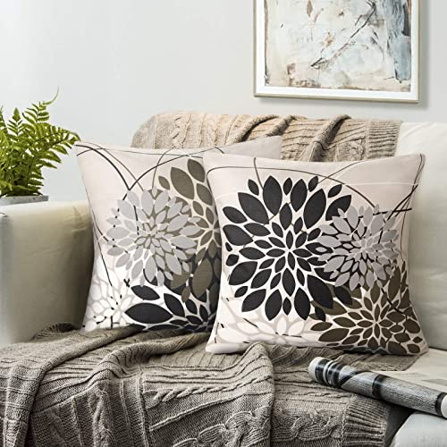 Kissenüberzüge 40×40 Kissenbezug Schwarz Und Braun Dekorativ Dahlie Kissenhülle Herbst Blumen Kissenbezüge 2er-set Geometrie Beidseitig Muster Kissenhüllen Passend Für Garten Terrasse Couch Sofa