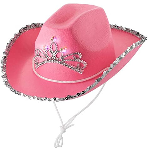 Liumrcy, Cappello da Cowboy Rosa, Cappello da Cowgirl Rosa Occidentale, Festa di Cowboy Rosa Occidentale Model di Piume Rosa