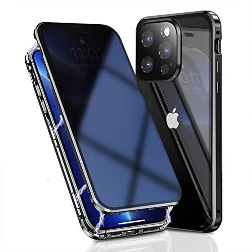 OMGZONE Privacy Case for iPhone 14 Pro Max Magnetic Cover,Screen Protector built-in Anti-peep Tempered Glass Full Cover with Camera Protector,360 Degree Metal Bumper Case for iPhone 14 Pro Max,Black