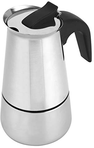 Cafetera de Acero Inoxidable 4 Tazas/200 Ml, Cafetera Portátil de Acero Inoxidable con Anti-quemaduras, Cafetera Moka Clásica para Cocina, Oficina, Apta para Inducción