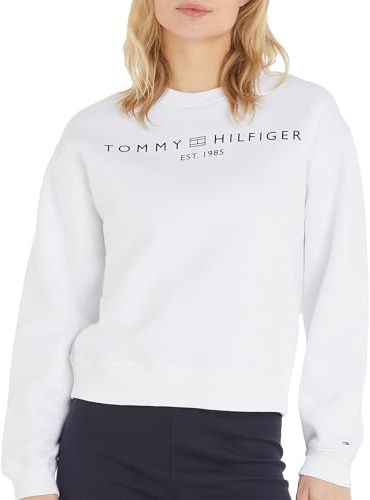 Tommy Hilfiger Damen Sweatshirt ohne Kapuze, Weiß (Th Optic White), 3XL