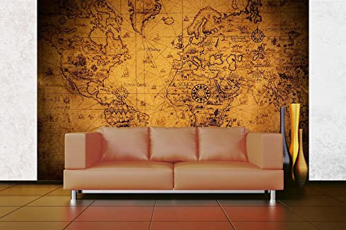 WTD Mantiburi Papier peint photo en intissé Motif carte du monde très ancienne 375 x 250 cm (avec colle) – Papier peint non tissé – Papier peint mural – Papier peint mural – Prêt à monter