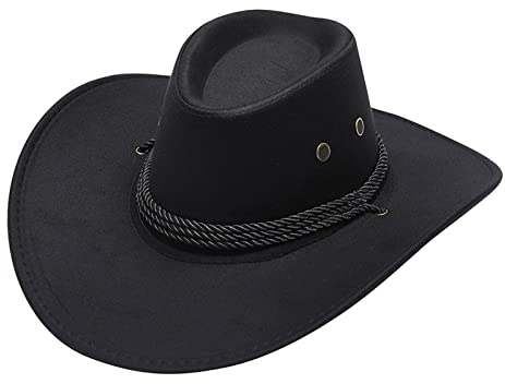 Western Straw Cowboy Hut aus Canvas mit schwarzem Hutband Fester Westernhut für Herren und Damen mit beidseitigen Lüftungslöchern