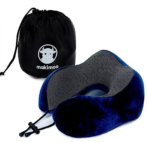 Makimoo Memory Foam Reisekissen, Nackenkissen mit 360-Grad-Kopfstütze, bequem und leicht, ideal zum Schlafen im Flugzeug, Auto, Zug, Bus und zu Hause, kommt mit Aufbewahrungstasche (Blau)