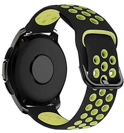 MroTech 20mm Correa Galaxy Watch,Pulsera de Repuesto Compatible con Samsung Galaxy Watch 7/6/6Classic/5/5Pro/4/4Classic/3 41mm/Active/Active2/Gear Sport/S2 Classic Correa Silicona Negro/Amarillo