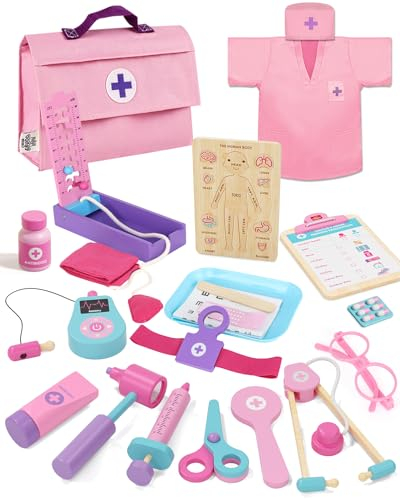 Lehoo Castle Arztkoffer Kinder, Geschenk Mädchen 3 Jahre, Arztkoffer Kinder ab 3 Jahre, Arztkoffer mit Arztkittel, Doktorkoffer Kinder, Kinder Arztkoffer, Spielzeug Mädchen ab 3 4 5 Jahre(Rosa)