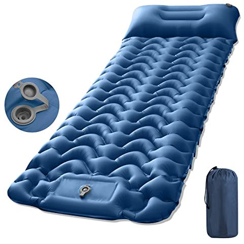 Matelas de Camping Gonflable, Matelas Gonflable Isolant ultraléger, Matelas autogonflant de Camping Portable avec Pompe à Pied pour Le Camping, Le Voyage, la Plage, la Tente, la randonnée, vert (Bleu)