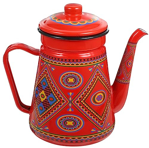 Kichvoe Bollitore in Acciaio Smaltato da 1.5L Rosso Vintage per Caffè e Tè