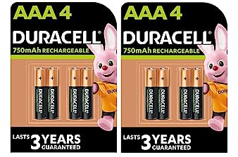 8 x Duracell AAA Rechargeables 750 mAh (2 ampoules de 4 batteries) 8 piles ministilo rechargeables