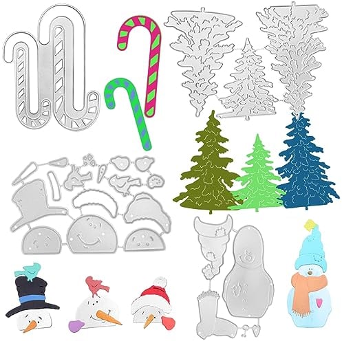 SENHAI Stanzformen für Kartenherstellung, Weihnachtsschablonen, Metall-Stanzformen für DIY-Weihnachtsdekoration, Scrapbook-Album, Papierhandwerk – Schneemann, Baum, Zuckerstange, Prägewerkzeuge, 27