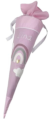 Schultüte/Zuckertüte mit Regenbogen in pastellrosa zur Einschulung für Mädchen, aus Stoff, mit Kissen bestellbar (Schultüte)