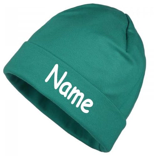 Elefantasie Mütze Uni smaragd mit Namen oder Text personalisiert für Baby oder Kind aus 100% Baumwolle mit UV-Schutz